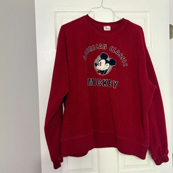DISNEY Store American Classic Mickey Mens Red Fleece Pullover Size XXL - Picture 1 of 3
